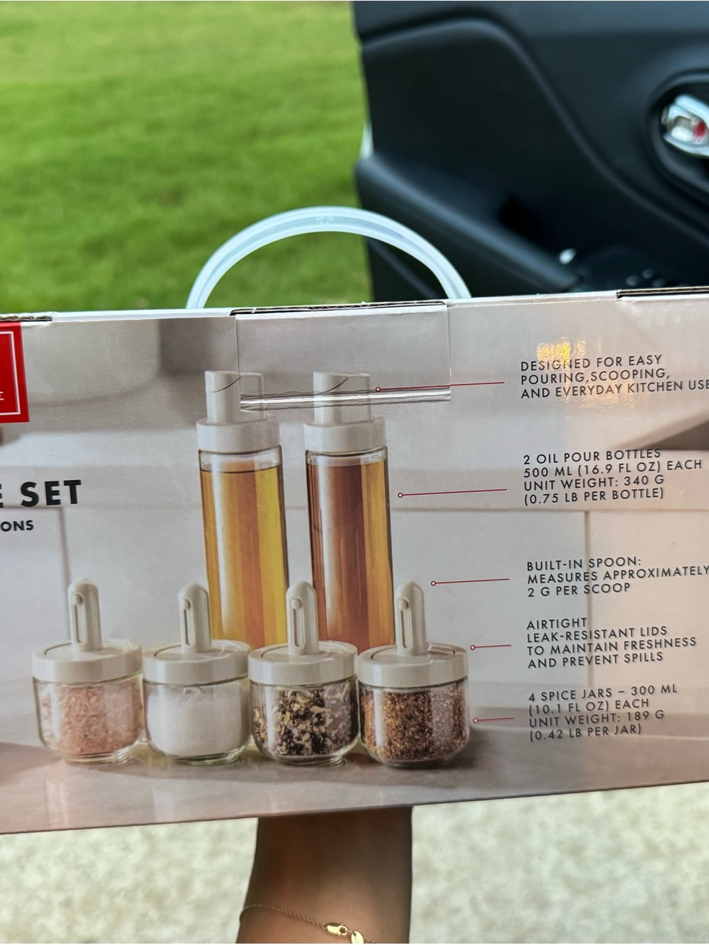 Emeril Lagrasse NIB Oil Pourers and 4-Jar Spice Set - White